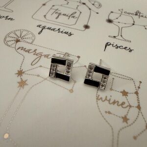 Black and 925 Silver Geometric Earrings